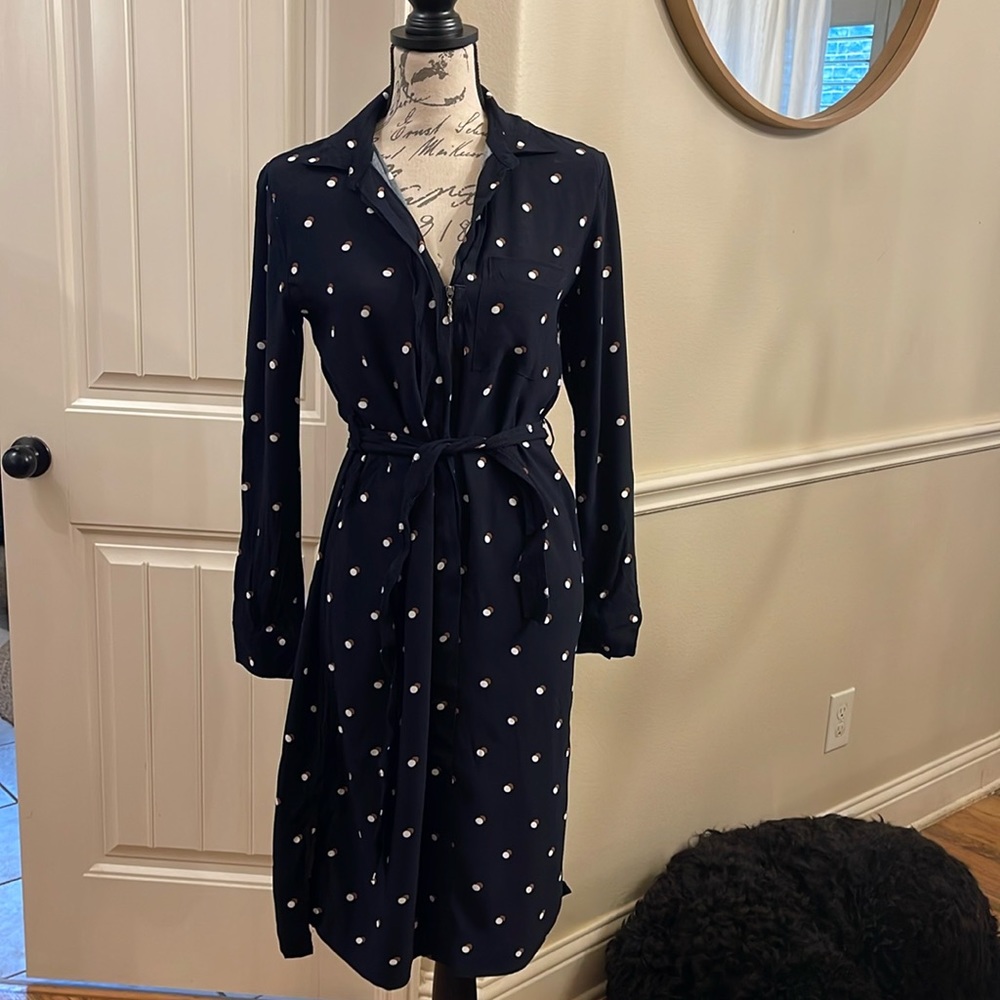 Ann Taylor size small dress. Nay Blue with cream and brown polka dots.